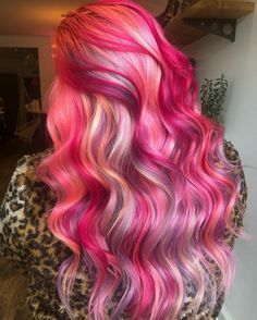 Pink Vivid Hair, Valentines Hair Color, Two Tone Pink Hair, Vivid Hair Color Ideas, Pretty Haircut, Pink Hair Color, Vivid Hair Color, Creative Hair Color