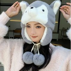 Cartoon Husky Plush Hat Novelty Beanie For Winter, Winter Novelty Beanie Costume Hat, Novelty Winter Beanie Costume Hat, Novelty Winter Hat For Outdoor Use, Winter Novelty Brimmed Costume Hats And Headpieces, Novelty Winter Costume Hats And Headpieces One Size, Novelty Winter Cap Hats, Novelty Winter Cap Style Hat, Novelty Winter Cap