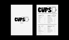 two menus with coffee cups on them, one is black and the other is white