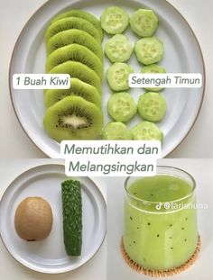 there is a plate with kiwis, melons and other foods on it