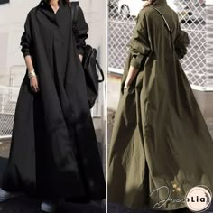 Women Turn-down Collar Long Sleeve Shirt Dress Loose Plain Maxi Blouse Dresses Bustle Dress, Long Shirt Dress, Muslimah Fashion, Modest Fashion Outfits, Abayas Fashion, Long Sleeve Shirt Dress, Sleeves (women), Fashion Mode, Long Shirt