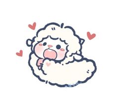 a drawing of a sheep with hearts around it