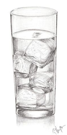 a drawing of rocks in a glass filled with water