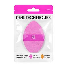 The Real Techniques Miracle 2-in-1 Powder Puff is a multipurpose, dual-textured makeup puff designed to work with powders, liquids, and creams for a soft, seamlessly set base. Perfect for touch-ups throughout the day, the pink side features plush fibers that pickup and apply just the right amount of any powder product to set your base or refresh your makeup. The orange side is made of our #1 Miracle Complexion Sponge material to effortlessly blend liquid or cream formulas. Both sides of the make Textured Makeup, Setting Powder Sponge, Beauty Blender Powder Puff, Real Techniques Sponge, Makeup Puff Sponge, Makeup Brushes Real Techniques, Makeup Puff, Real Techniques Brushes, Flawless Makeup Application