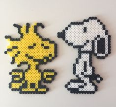 two pieces of perler bead art depicting the same character as snoop and daisy