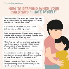 a woman holding a child in her arms with the words how to respond when your child says