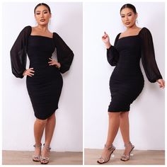 Whether You're Hitting The Town Or Attending A Glamorous Event, Our Zip-Back Ruched Bodycon Dress Exudes Confidence And Allure, Making It A Standout Piece In Any Wardrobe. Material: 60% Elastane, 40% Polyester Stretch: Highly Stretchy Ships Within 7 To 10 Days This Item Size Conversion Chart. Sizes Are In Letters: Xs - 0 S - 2/4 M - 6 L - 8/10 Xl- 12 Xxl-14 Shopping For: Fall Trendy Trending Athleisure Modest Party Attire Necklaces Tops Fedora Hat Winter Gypsy Fleece Spring Summer Formal Suede S Black Midi Dress With Gathered Sleeves For Party, Black Cocktail Dress With Elastic Sleeves, Black Knee-length Midi Dress With Gathered Sleeves, Black Fitted Midi Dress With Gathered Sleeves, Black Midi Dresses With Elastic Sleeves, Black Dress With Gathered Sleeves For Cocktail, Black Cocktail Dress With Gathered Sleeves, Black Cocktail Dresses With Gathered Sleeves, Black Mini Dress With Gathered Sleeves For Evening