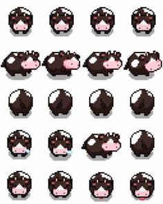 an image of different types of chocolates in pixel art style, including the faces and noses