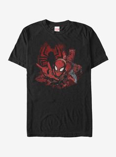 Swing into action and save the day with the Marvel Spider-Man Web Splatter Black T-Shirt! A distressed paint-style print shows Spider-Man leaping and throwing a web with his spider icon behind him printed on the front of this cool men's Spider-Man T-shirt. 100% Cotton. Vinyl Spiderman Shirt, Spiderman Nyc Shirt, Spider Man Web, Homecoming Suits, Mens Long Sleeve Tee, Retro Tshirt, Marvel Spiderman, Dream Clothes, Black Tshirt