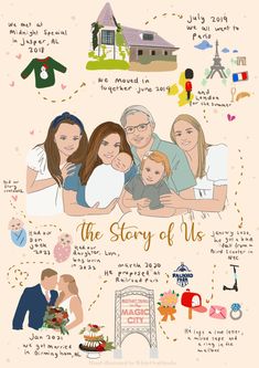 Custom family illustration with milestones drawing, relationship timeline, custom portrait, love story map Family Illustration Art Inspiration, Story Telling Illustration, Family Love Illustration, Couple Illustrations, Illustrated Family Portrait, Personalized Illustration, Family Portrait Illustration, Custom Couple Illustration, Custom Engagement Gifts