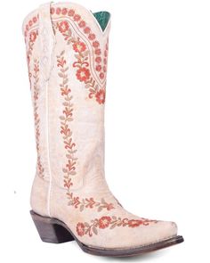 Corral Women's Flowered Embroidery Glow in the Dark Western Boots - Snip Toe Summer Floral Print Boots, Fitted Floral Print Summer Boots, Floral Cowboy Boots, Dark Western, Western Motifs, Nashville Style Outfits, Pink Cowgirl Boots, Womens Cowgirl Boots, Nashville Style