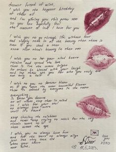 a piece of paper with writing on it and three different lipsticks in the background