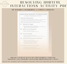 Created by a licensed counselor, this digital worksheet is designed to help couples improve communication and resolve conflicts effectively. Perfect for individuals and couples looking to strengthen their relationships, this downloadable resource guides you through practical steps to address tensions, practice empathy, and implement proven resolution strategies. Whether you're navigating recent conflicts or preparing for future discussions, this worksheet provides valuable insights and exercises to foster understanding and connection. Download now to help your therapy clients enhance their communication skills. Couples Counseling Activities, Practice Empathy, Relationship Stuff, Counseling Activities, Couples Counseling, Couples Therapy, Dear Future Husband, Improve Communication