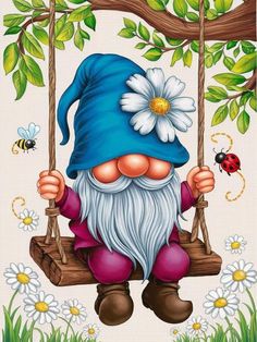 Enchanted Spring Gnome - Paint by numbers Spring Paintings On Canvas, Gnome Painting Ideas, Gnomes Art, Gnome Painting, Gnome Art, Spring Gnomes, Gnome Paint, Gnome Pictures, Spring Painting