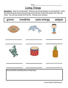 the worksheet for living things is shown in this image, which includes pictures and words