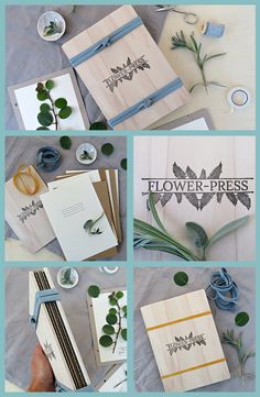 the process of making flower press cards is being made with wood, paper and scissors