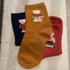 Teddy Bear Socks Navy, Tan, Rust Fits Size 9-11 New Unused Teddy Bear Socks, Bear Socks, Color Socks, Colorful Socks, Fall Color, Outfits Ideas, Color Orange, Fall Colors, Rust