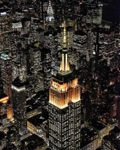 an aerial view of new york city at night from the top of the empire building