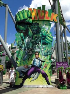 the incredible hulk ride at disney's hollywood studios is painted in green and purple