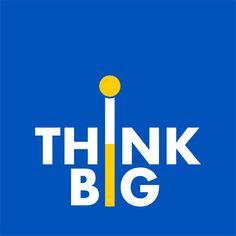 the think big logo is shown on a blue background with yellow and white letters that read think