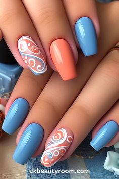 Fancy Nails Designs, Pretty Nail Art Designs, Dope Nail Designs, Blue Nail Designs, Blue Nail, Short Acrylic Nails Designs, Nail Designs Glitter, Dipped Nails