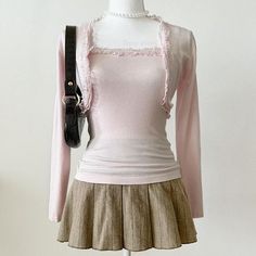 Cute Kawaii Outfits, Pink Wardrobe, Cardigan Set, Crop Cardigan, Dope Fashion, Cute Skirts, Vivienne Westwood