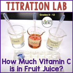 an image of how much vitamin c is in fruit juice? with text reading tritration lab