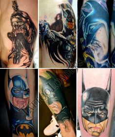 many different pictures of batman tattoos on the arm