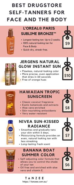 Get Glowing! Best Drugstore Self-Tanners for the most perfect fake tan on budget Fake Tan For Pale Skin, Best Drugstore Self Tanner, Best Fake Tan, Tan Bed, Self Tanner For Face, Tan Products, Self Tanning Lotion