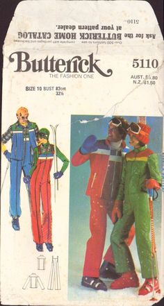 Butterick 5110 Sewing Pattern, Jacket, Sleeveless Jacket and Jumpsuit, Size 10, Partially Cut, Complete Womens Ski Outfits, Womens Snow Pants, Ski Outfits, Ski Vintage, Jumpsuit Pattern Sewing, Ski Jumpsuit, 70s Women