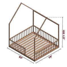 a wooden bed frame is shown with measurements for the top and bottom bunks on each side