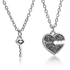 Quantity:1 Set Consist of 2 Necklaces Material: Zinc Based Alloy(Lead and Nickel Free) Necklace Length : Approx:51.8cm(20 3/8") long - 51.2cm(20 1/8") long Pendant Size:Heart Size: 20mm x19mm( 6/8" x 6/8");Key Size: 17mm x7mm( 5/8" x 2/8");Chain Size: 3mm x2mm( 1/8" x 1/8"). Couples Necklace Link Cable Chain Antique Silver Broken Heart Key Pendants Message " Only The Key Holder Can Unlock My Heart " Carved 51.8cm(20 3/8") long - 51.2cm(20 1/8") long, 1 Set(2 PCs/Set) View more great items Couples Necklace, Heart Key, Couple Necklaces, Heart And Key, Couple Jewelry, Key Necklace, Key Pendant, Long Pendant, Stunning Earrings