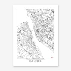 a white poster with the words liverpool on it and an outline map in black ink