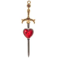 Details:   Length: 2 1/2"  Width: 5/8"  Metal Color: Gold & Silver      Card contains 1 pendant. Take a stab at new accessories! Rhinestone Heart Sword Pendant is a unique addition to your favorite outfit. Constructed of metal, this pendant is shaped like a medieval sword, embellished with a small carved design on the handle and a red rhinestone heart in the middle. Add shine and your unique personality to your attire! Etta Marcus, Silver Card, Lizzie Hearts, Heart Accessories, Swords Medieval, Jewelry Charms Pendants, Steampunk Design, New Accessories, Wedding Top