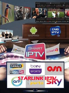 an advertisement for smart tvs with many different logos on the front and back sides