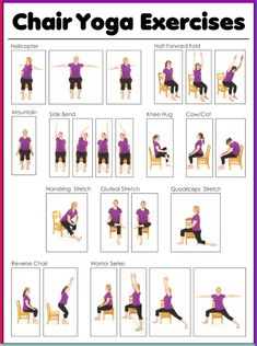 an exercise chart showing how to do chair yoga exercises