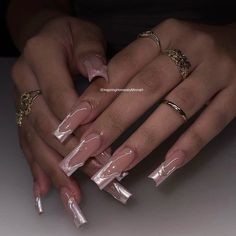 Nails Coffin Long, Acrylic French Tip, Painting Ideas Acrylic, Acrylic Nails Summer, Coffin Acrylic Nails, Acrylic French, Pink Chrome, Girly Acrylic Nails, French Tip Acrylic Nails