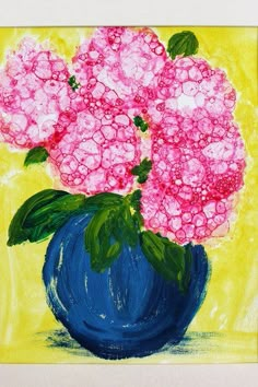 Bubble Paint Flowers, Bubble Hydrangea Art, Bubble Flower Art, Spring Elementary Art, How To Paint Hydrangeas, Bubble Art Painting, Bubble Art For Kids, Art With Bubbles, Watercolor Projects For Kids