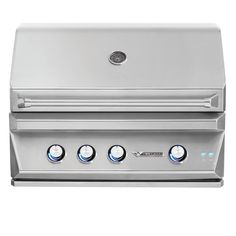 a stainless steel grill with four burners and three side burners on the front