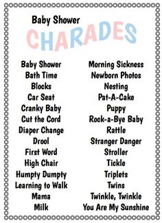 a baby shower game with names and pictures