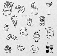 an image of food and drinks drawn on paper