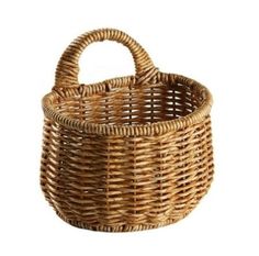 a wicker basket is shown on a white background