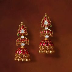 Ruby Buttalu Gold, Ruby Gold Jumkas, Ruby Jhumkas Gold, Ruby Jumka, Bridal Jewellery Design