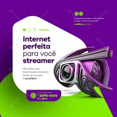 an advertisement for the internet conference in purple and green with a photo of a camera