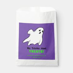 a bag with a ghost on it that says no tricks just treats