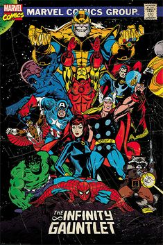 the cover to avengers comics group, featuring many different superheros and their names on it