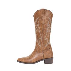 Olivia Mark - Retro Embroidered Genuine Leather Western Cowboy Boots with Pointed Toe and Chunky Heel Shaft Riding Boots Rough Heels, Brown Riding Boots, Loafers Style, Leather Flip Flops, Heel Slippers, Chunky Heels Sandals, Genuine Leather Shoes, Shoe Sole, Shoe Covers