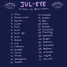 an eye chart with the words ju - eye written in pink and purple on it