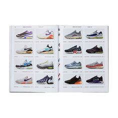 an open book with different types of shoes on the pages and numbers in each section