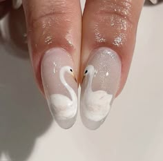 nail inspo swan Cute Nail Art Designs, Really Cute Nails, Soft Nails, Minimalist Nails, Stiletto Nails, Swans